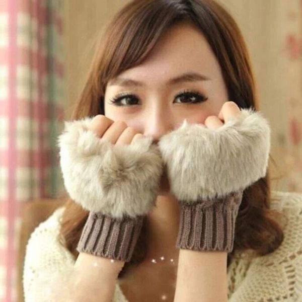 Faux Rabbit Fur Gloves For Women