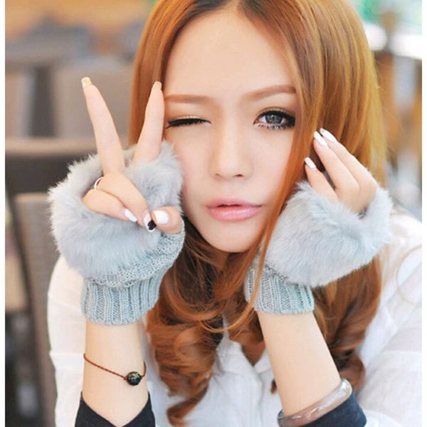 Faux Rabbit Fur Gloves For Women