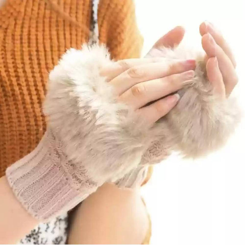 Faux Rabbit Fur Gloves For Women