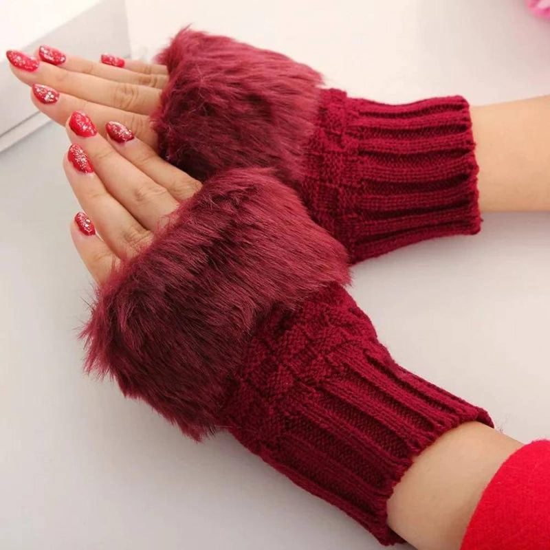 Faux Rabbit Fur Gloves For Women