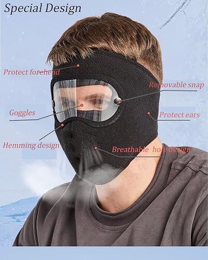 Windproof Anti Dust Full Face Masks Cycling Ski Breathable Masks Eye HD Anti Fog Goggles Hood Cover Winter Warm Hat Caps - Like Helmet - Helmet Inner